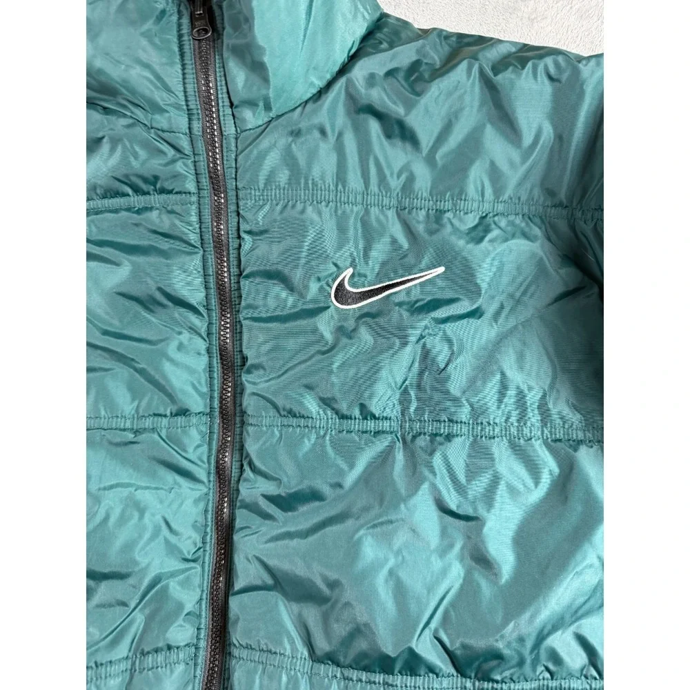 Vintage Nike Y2K Reversible Hooded Puffer Jacket Men's L‎ Spellout Swoosh